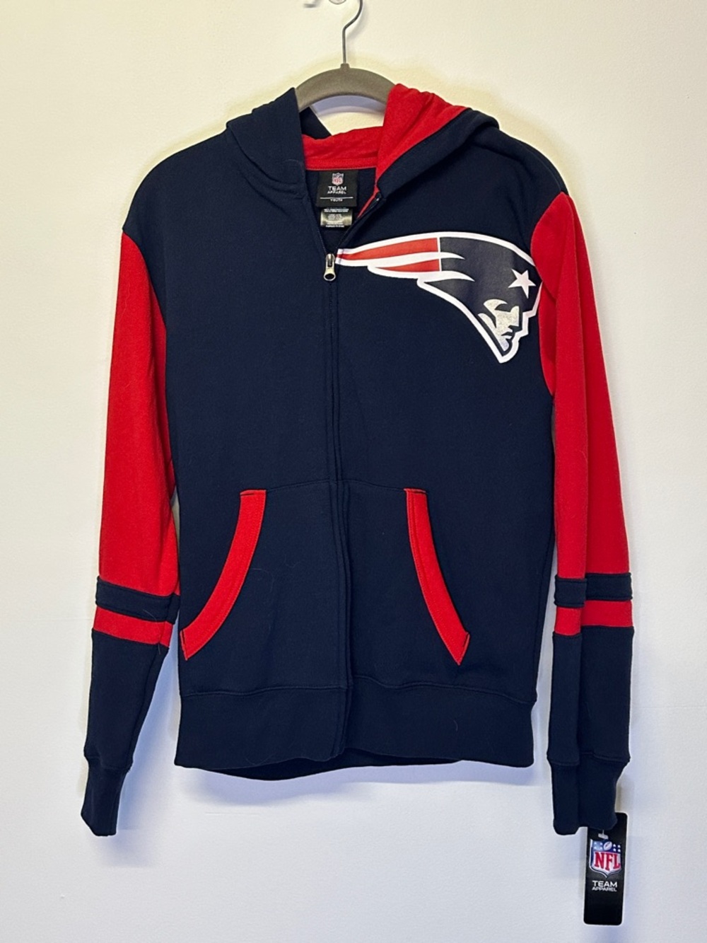 Youth NFL Navy and Red New England Patriots Zip Hoodie size large